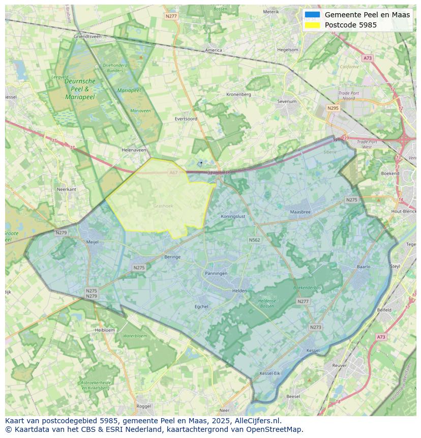 Afbeelding van het postcodegebied 5985 op de kaart.