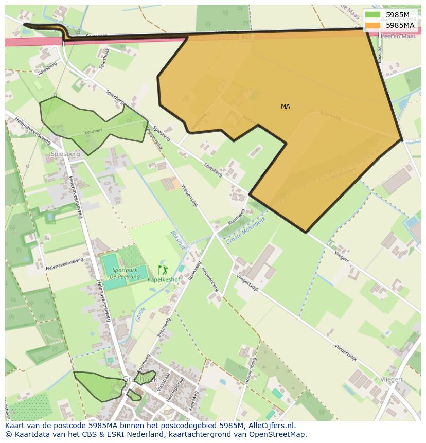 Afbeelding van het postcodegebied 5985 MA op de kaart.