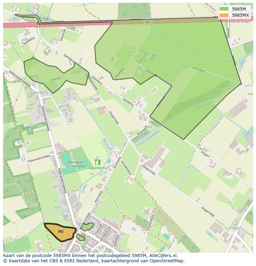 Afbeelding van het postcodegebied 5985 MX op de kaart.