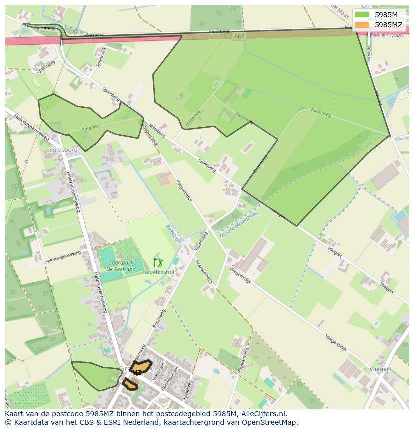 Afbeelding van het postcodegebied 5985 MZ op de kaart.
