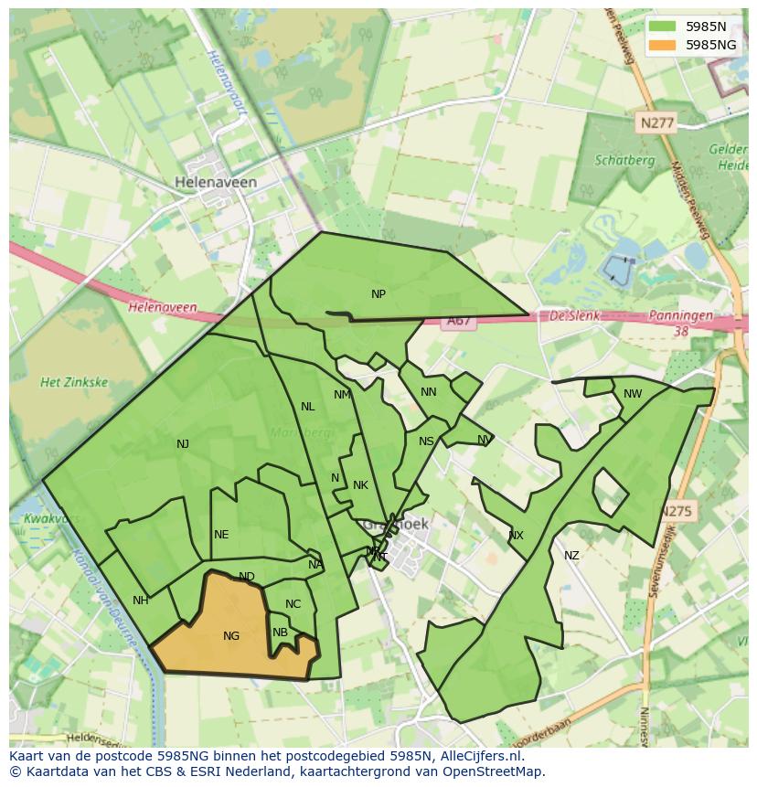 Afbeelding van het postcodegebied 5985 NG op de kaart.