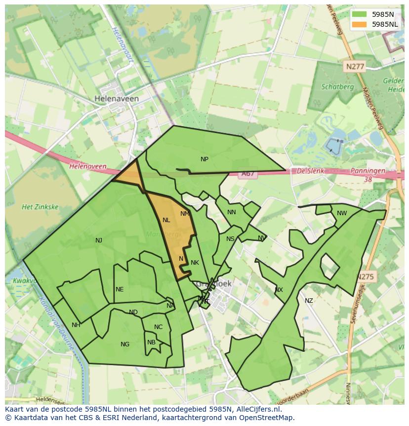 Afbeelding van het postcodegebied 5985 NL op de kaart.