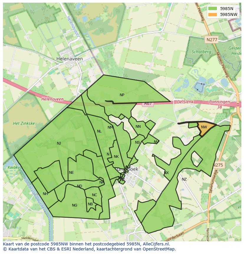 Afbeelding van het postcodegebied 5985 NW op de kaart.
