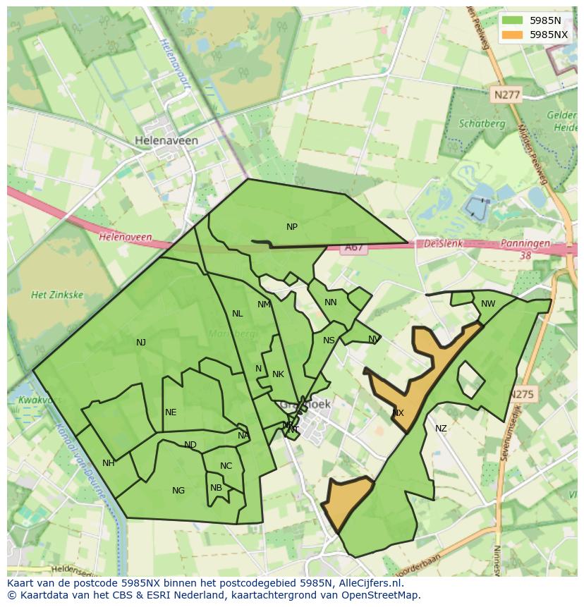 Afbeelding van het postcodegebied 5985 NX op de kaart.