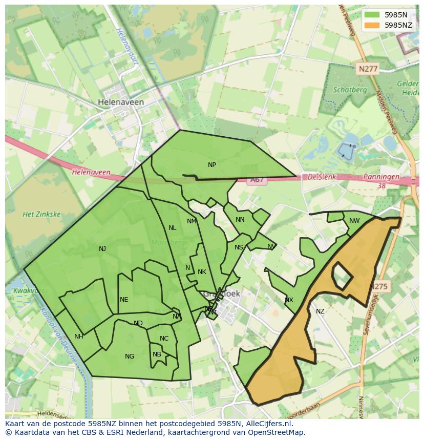 Afbeelding van het postcodegebied 5985 NZ op de kaart.