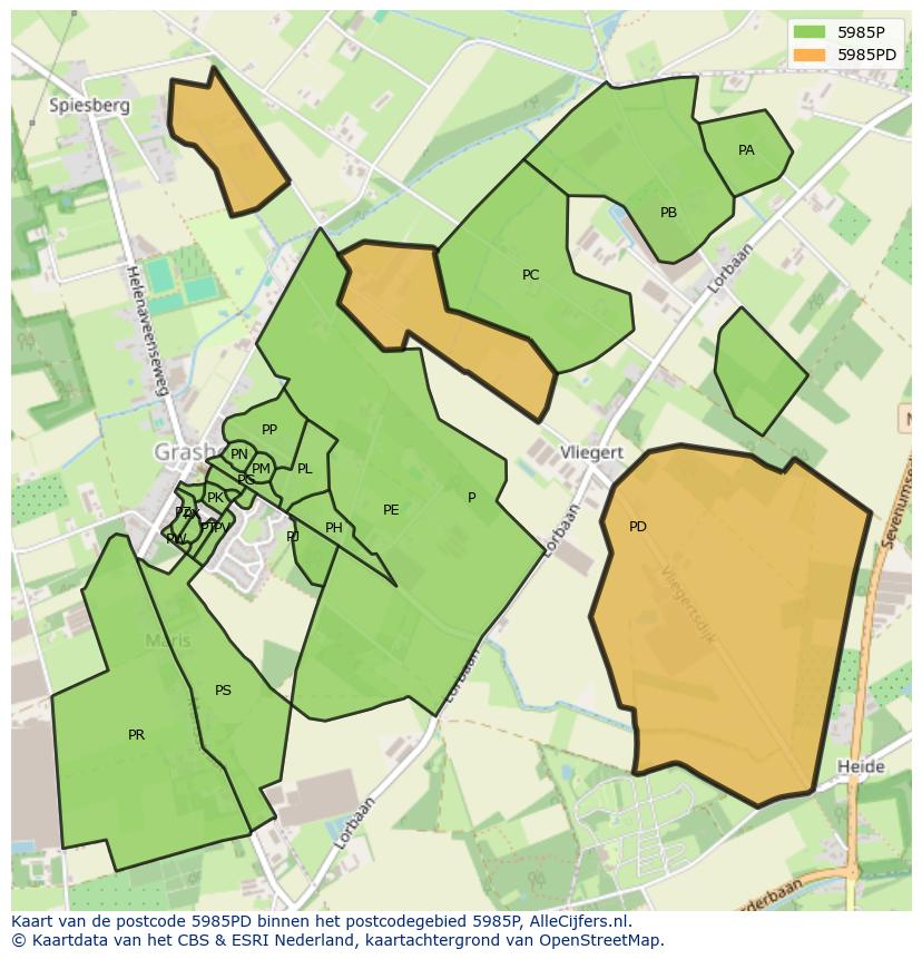 Afbeelding van het postcodegebied 5985 PD op de kaart.