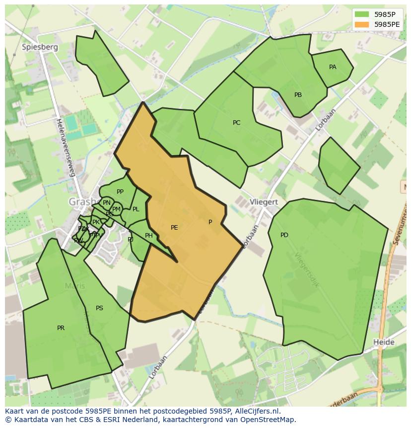 Afbeelding van het postcodegebied 5985 PE op de kaart.
