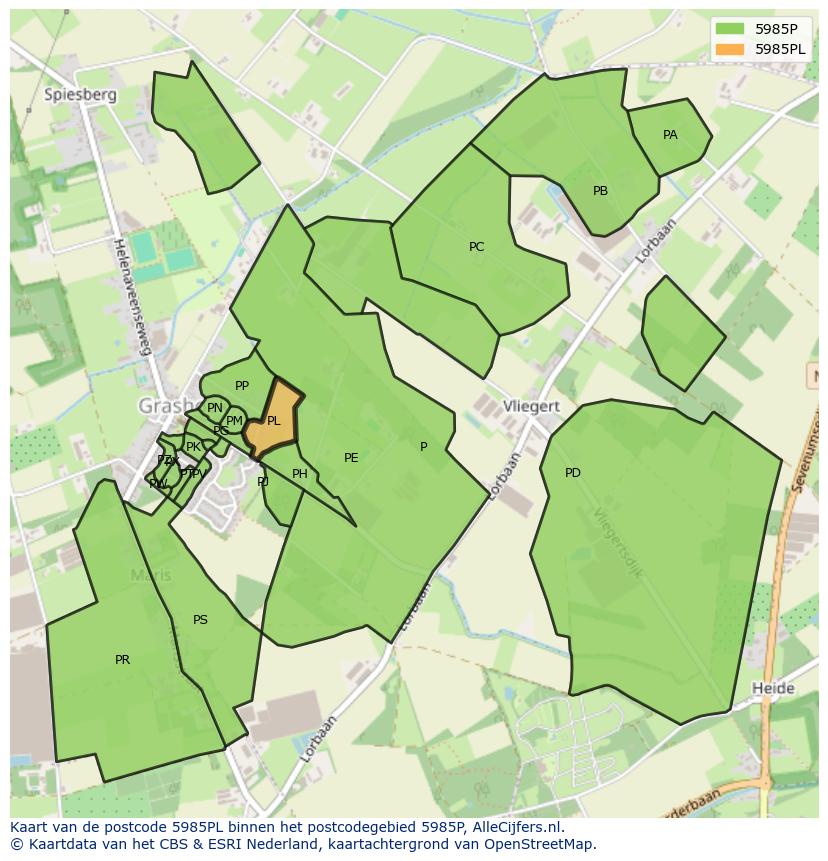 Afbeelding van het postcodegebied 5985 PL op de kaart.