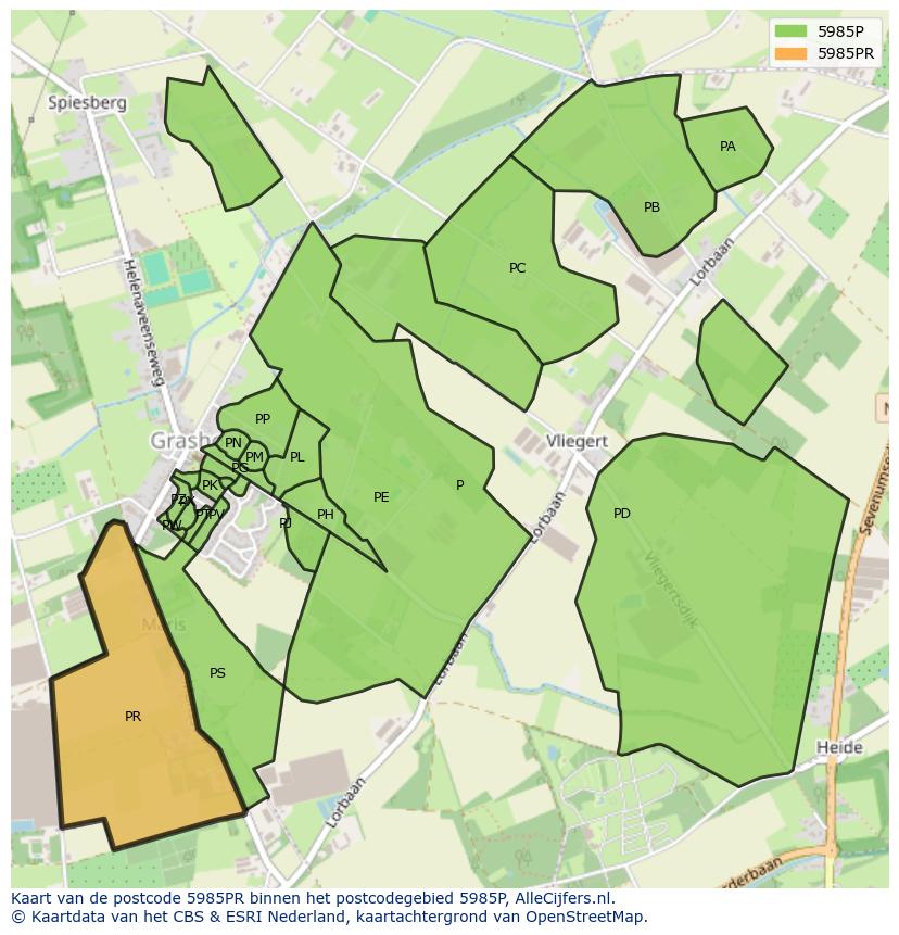 Afbeelding van het postcodegebied 5985 PR op de kaart.