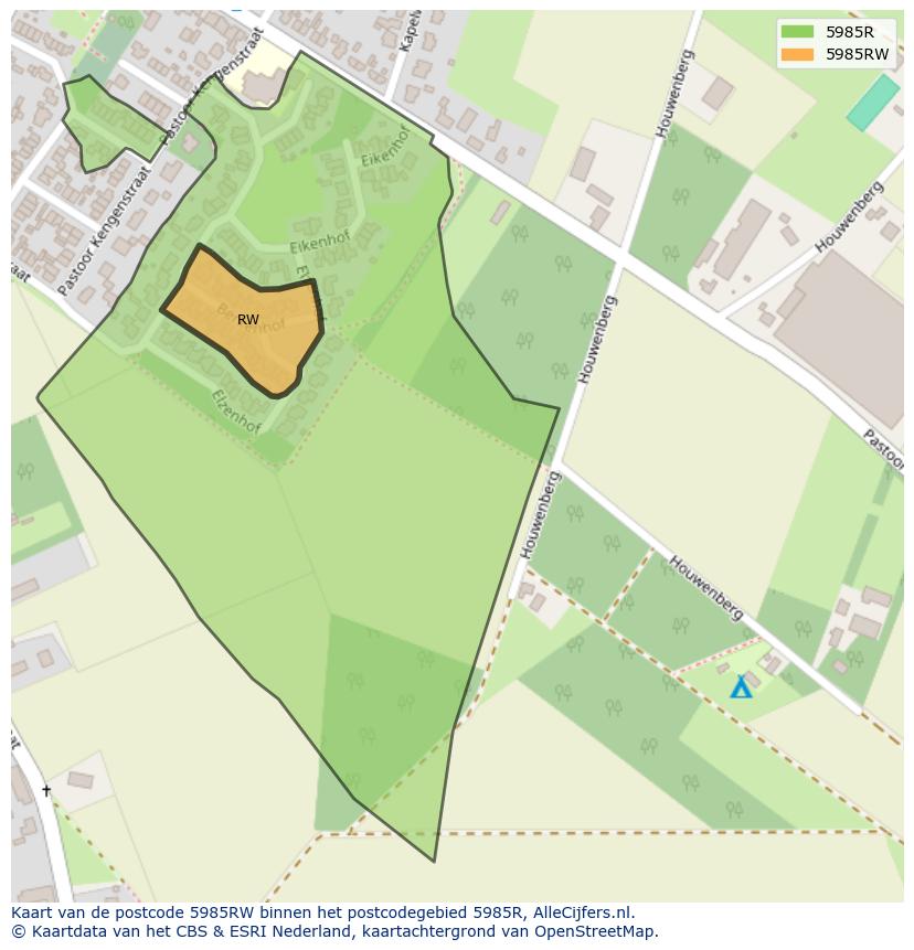 Afbeelding van het postcodegebied 5985 RW op de kaart.
