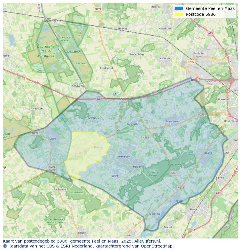 Afbeelding van het postcodegebied 5986 op de kaart.