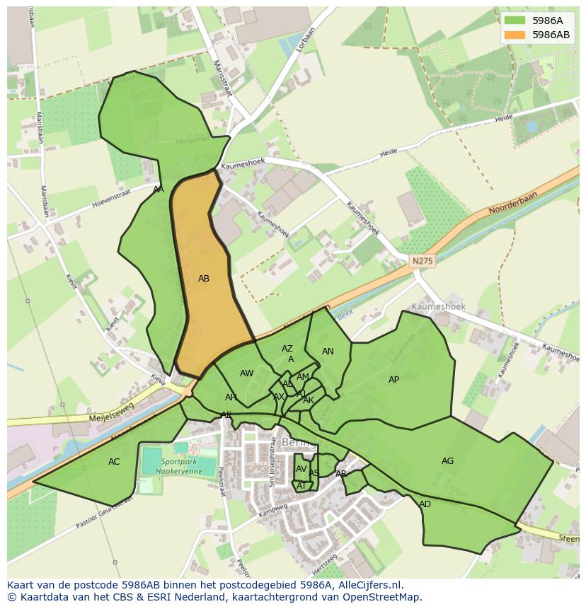 Afbeelding van het postcodegebied 5986 AB op de kaart.