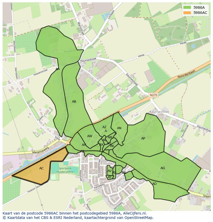 Afbeelding van het postcodegebied 5986 AC op de kaart.