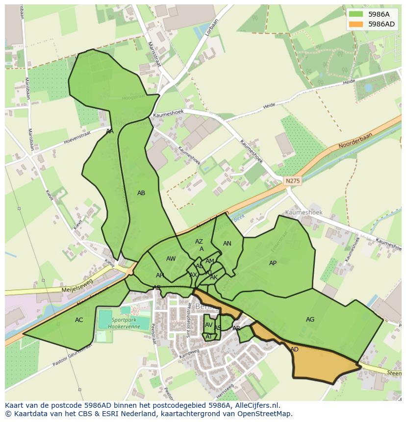 Afbeelding van het postcodegebied 5986 AD op de kaart.