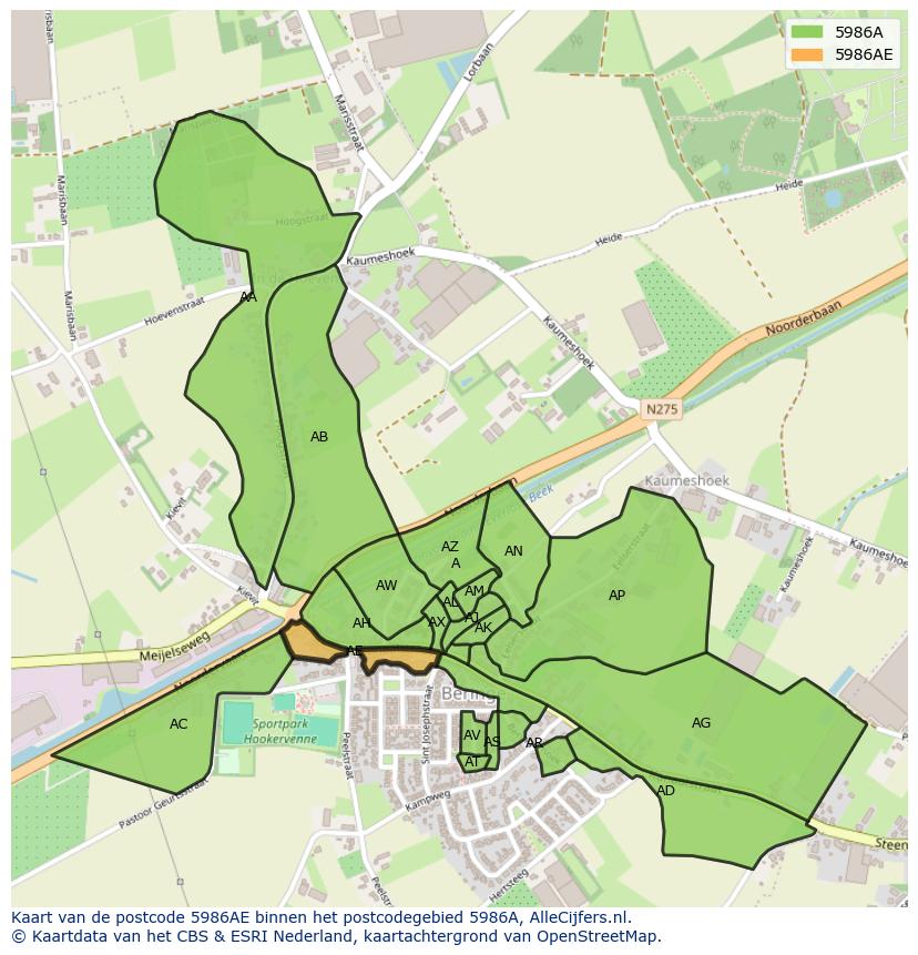 Afbeelding van het postcodegebied 5986 AE op de kaart.