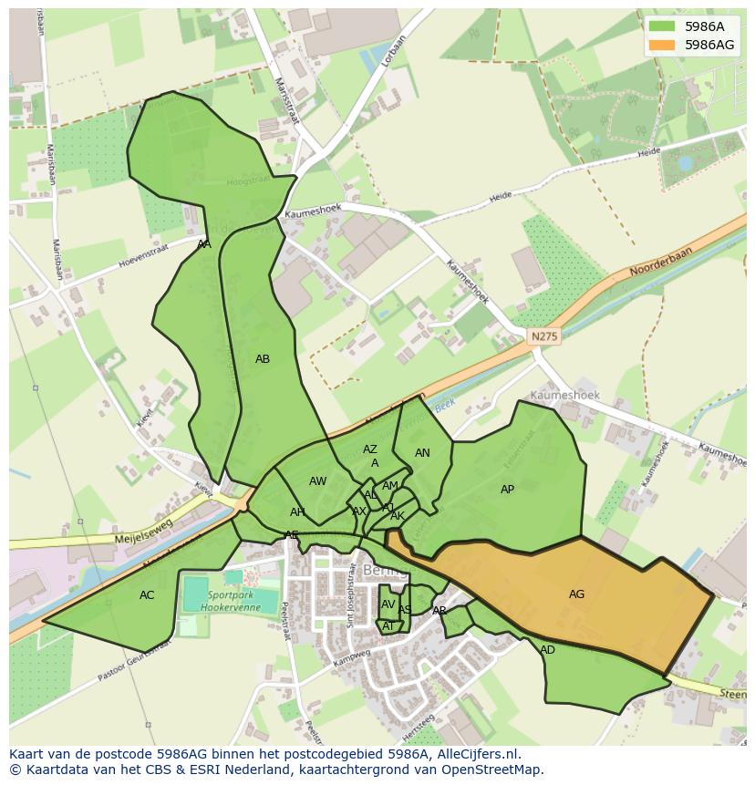 Afbeelding van het postcodegebied 5986 AG op de kaart.