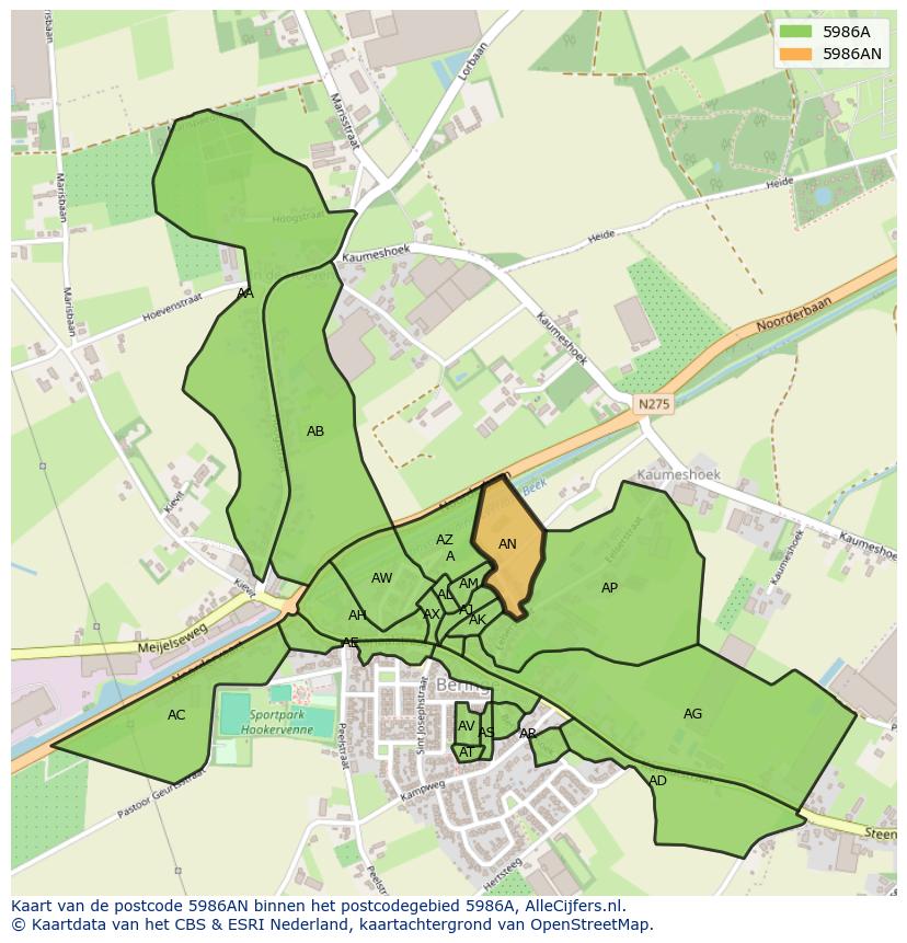Afbeelding van het postcodegebied 5986 AN op de kaart.