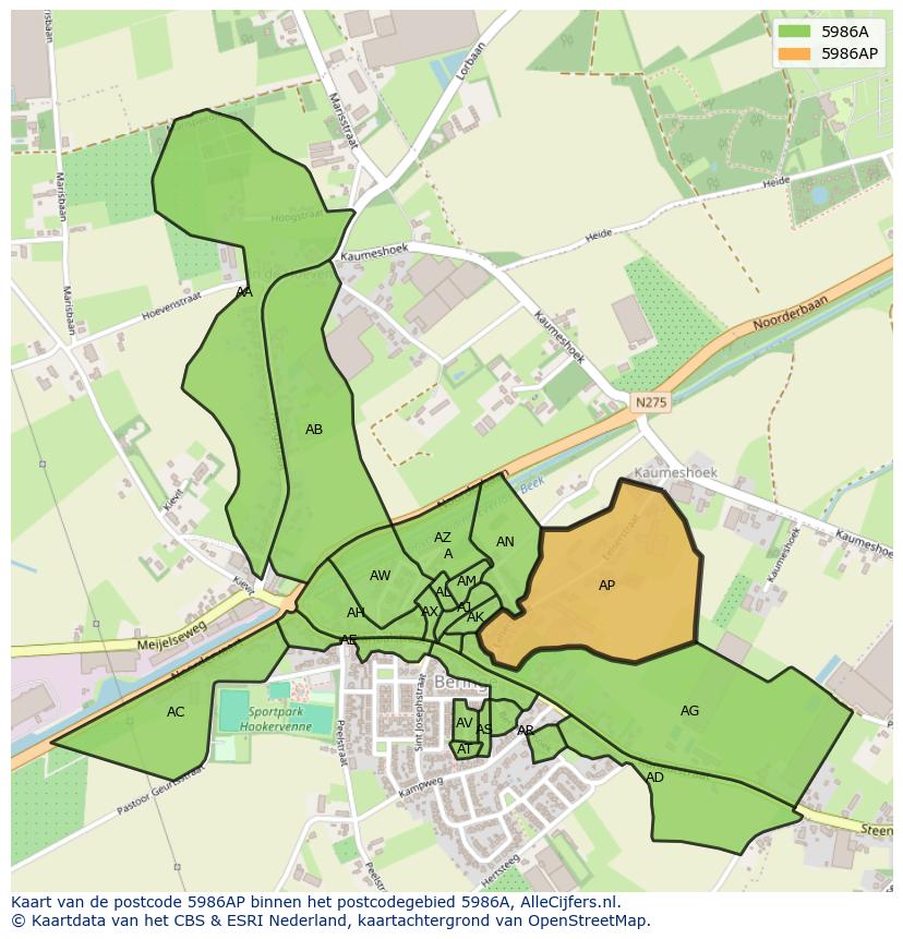 Afbeelding van het postcodegebied 5986 AP op de kaart.