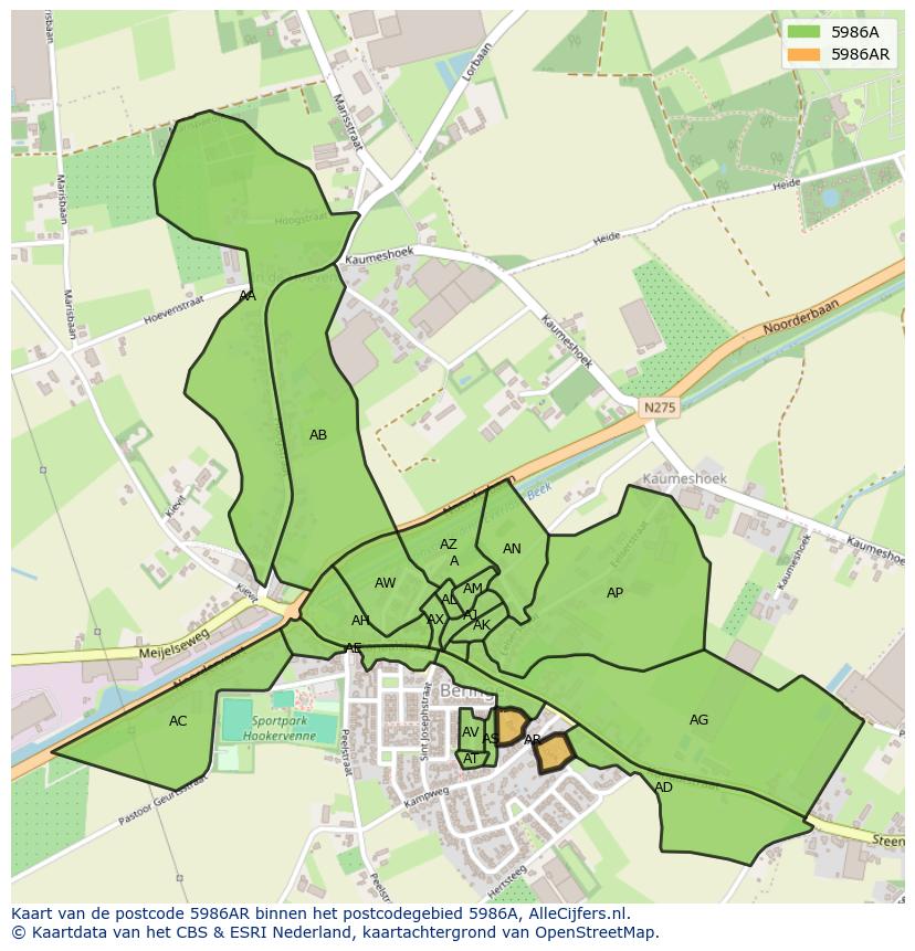 Afbeelding van het postcodegebied 5986 AR op de kaart.