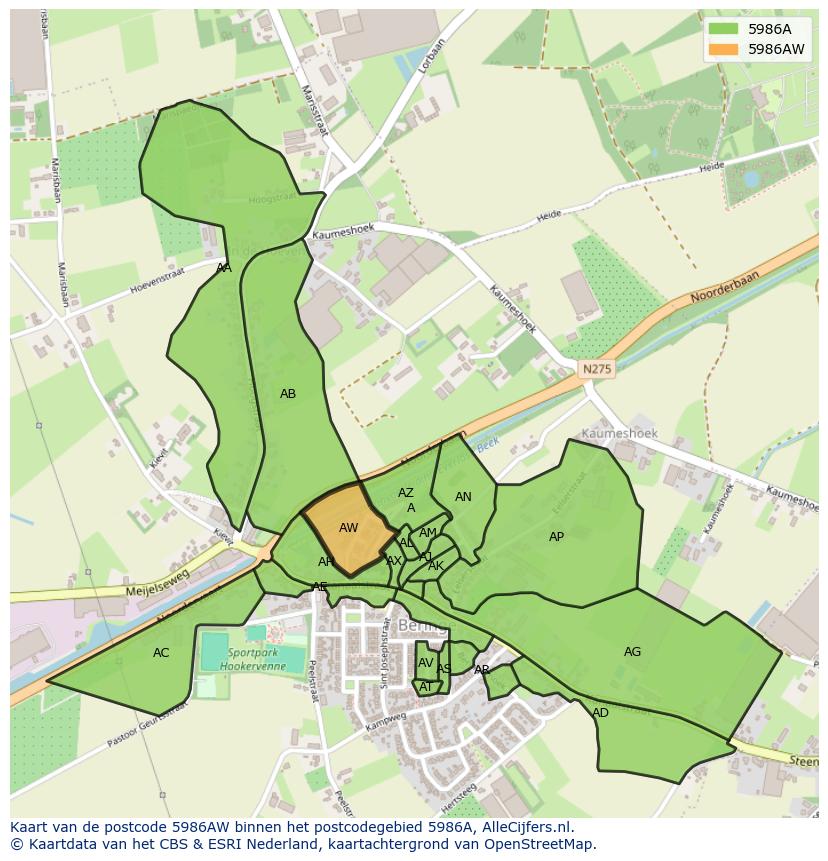 Afbeelding van het postcodegebied 5986 AW op de kaart.