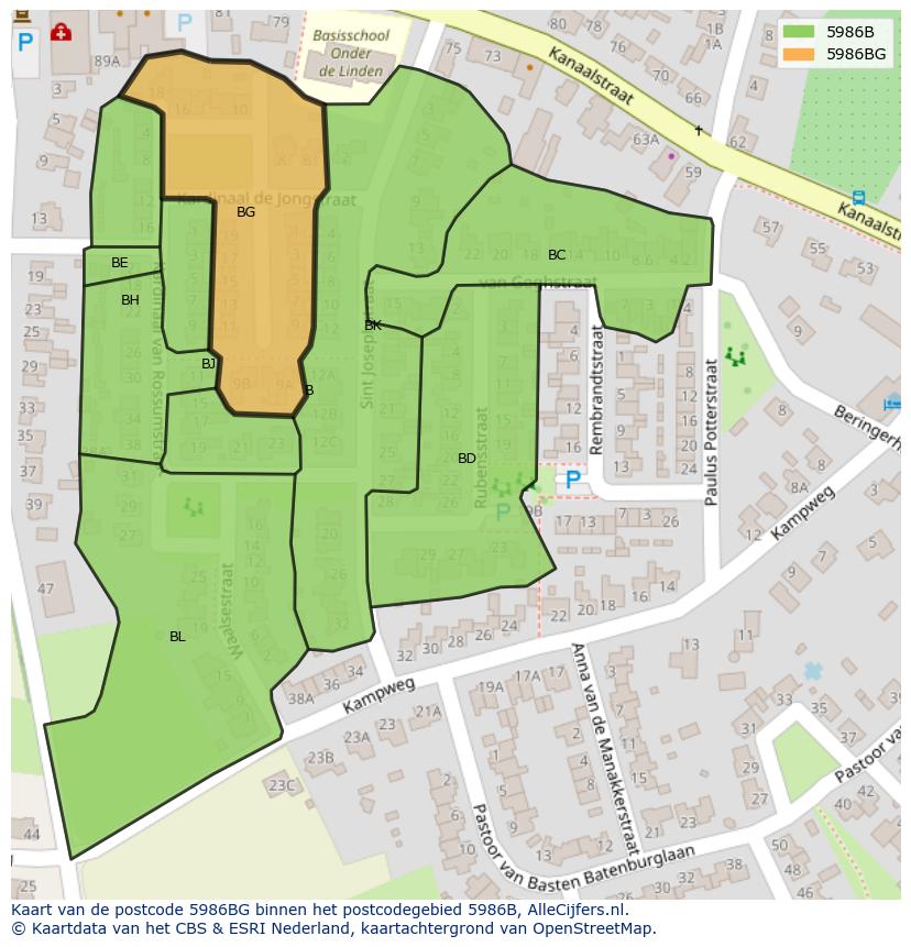 Afbeelding van het postcodegebied 5986 BG op de kaart.
