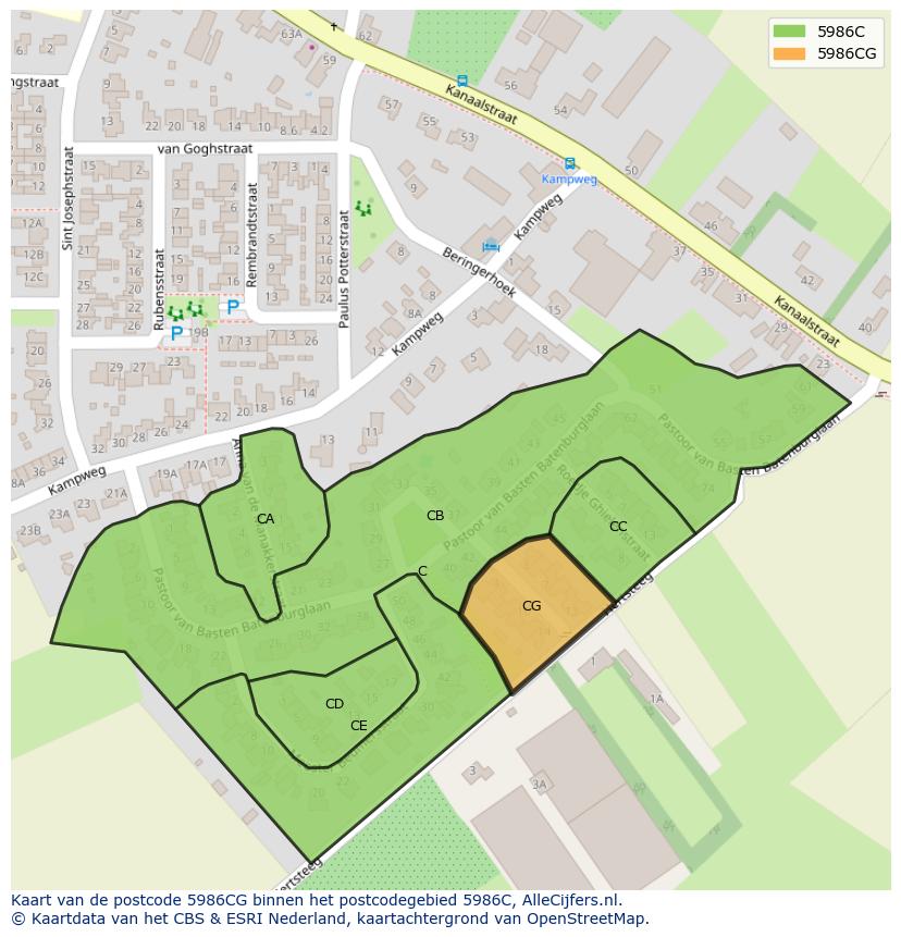 Afbeelding van het postcodegebied 5986 CG op de kaart.