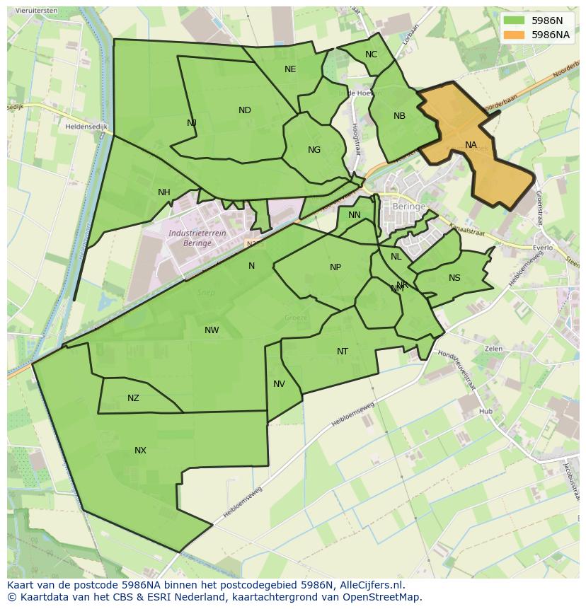 Afbeelding van het postcodegebied 5986 NA op de kaart.