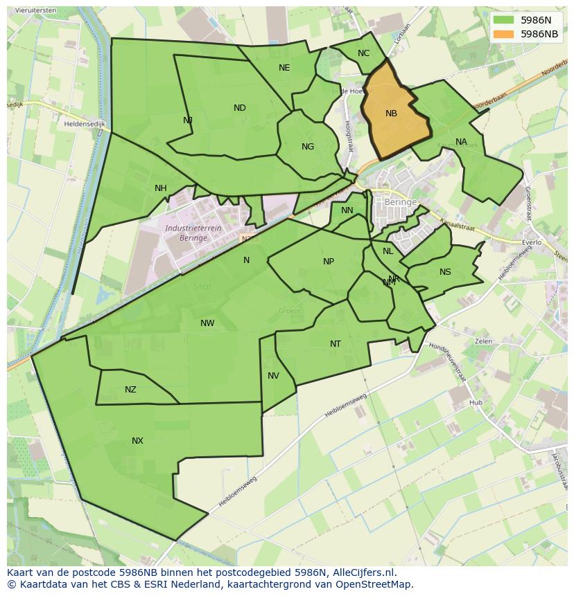 Afbeelding van het postcodegebied 5986 NB op de kaart.