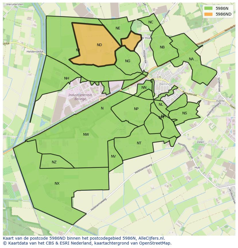 Afbeelding van het postcodegebied 5986 ND op de kaart.
