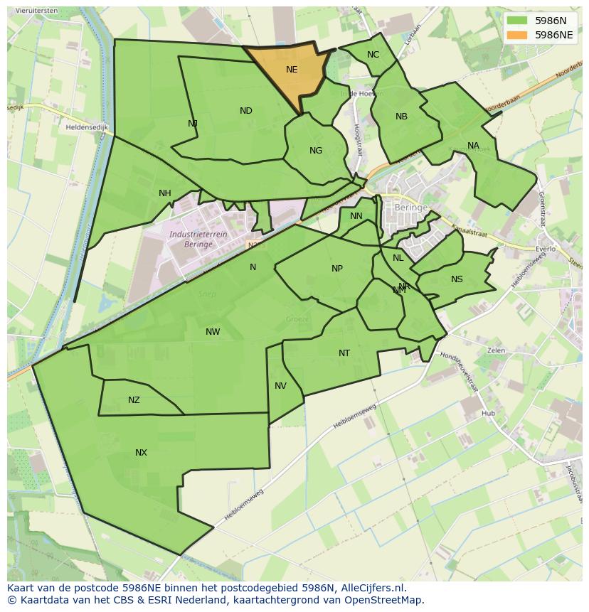 Afbeelding van het postcodegebied 5986 NE op de kaart.