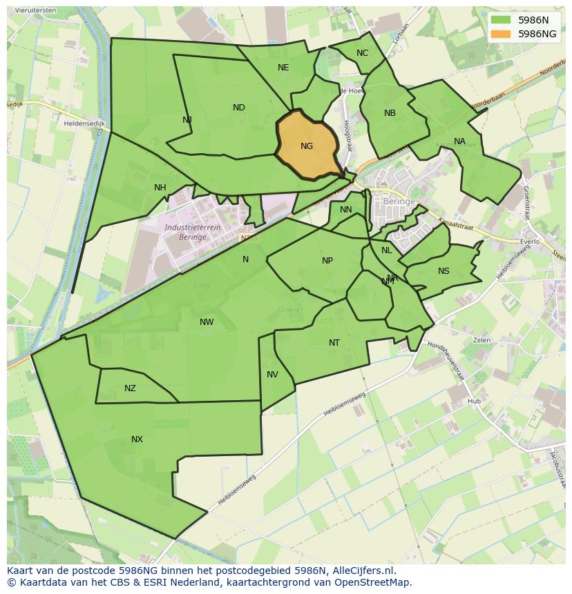 Afbeelding van het postcodegebied 5986 NG op de kaart.