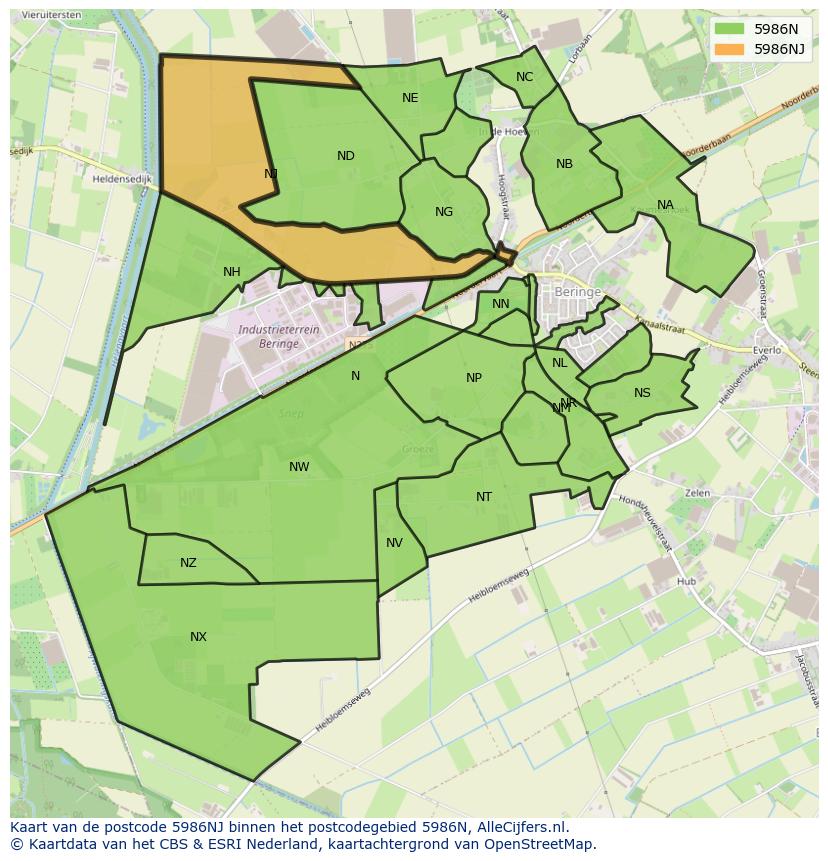 Afbeelding van het postcodegebied 5986 NJ op de kaart.