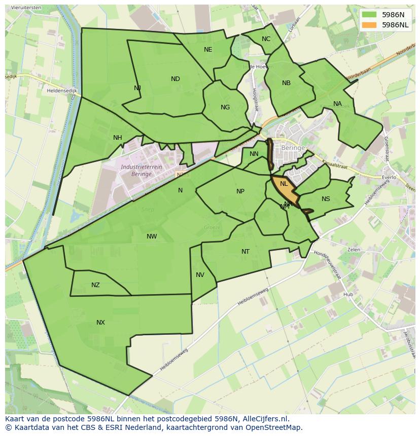 Afbeelding van het postcodegebied 5986 NL op de kaart.