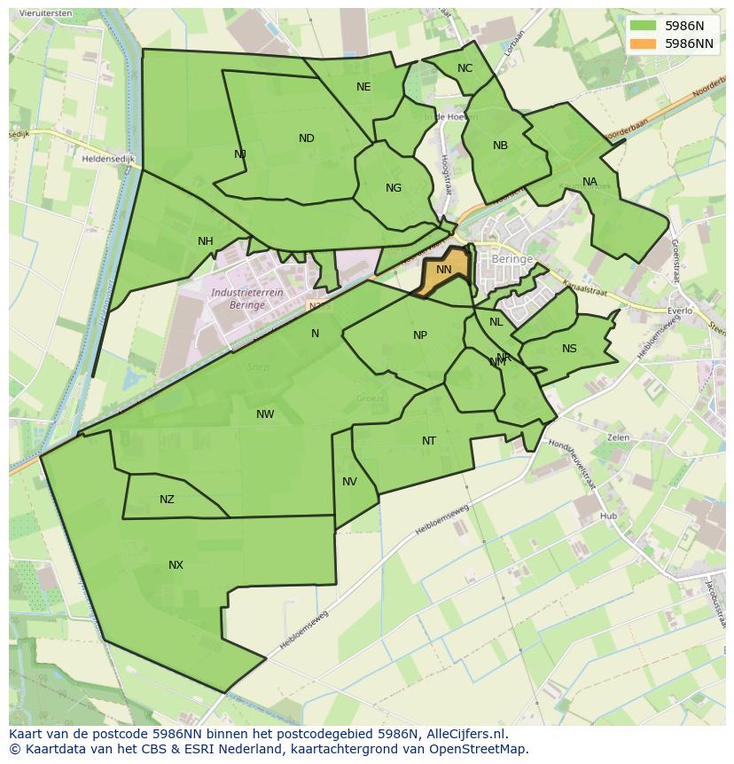 Afbeelding van het postcodegebied 5986 NN op de kaart.