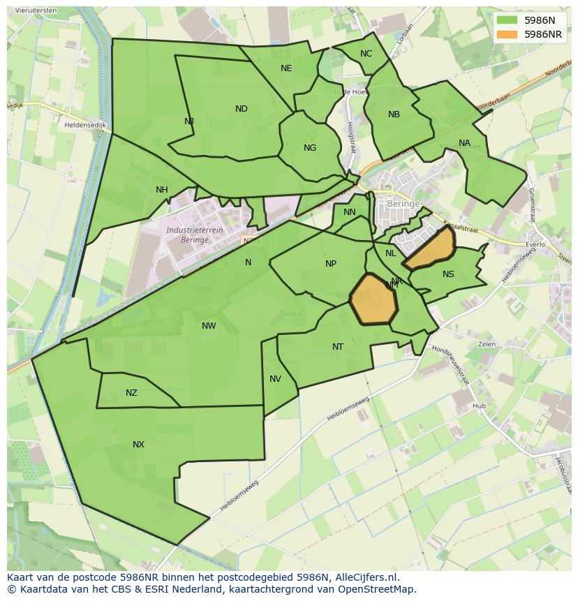 Afbeelding van het postcodegebied 5986 NR op de kaart.