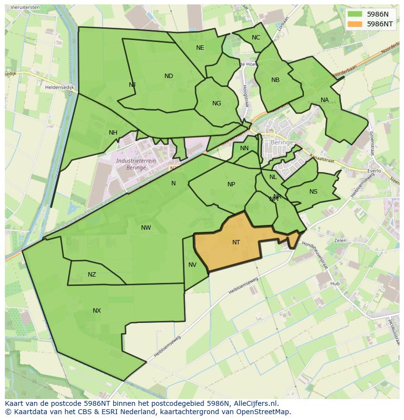 Afbeelding van het postcodegebied 5986 NT op de kaart.