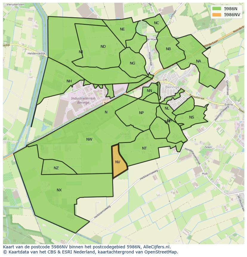 Afbeelding van het postcodegebied 5986 NV op de kaart.