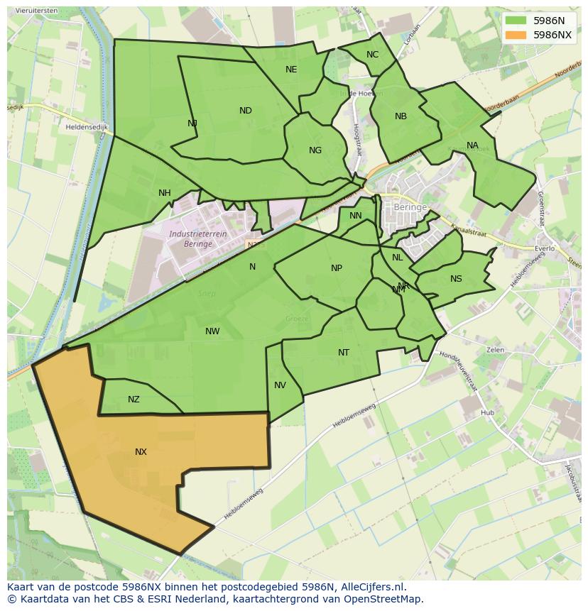 Afbeelding van het postcodegebied 5986 NX op de kaart.