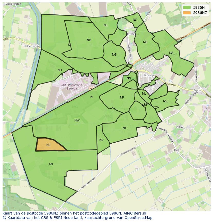 Afbeelding van het postcodegebied 5986 NZ op de kaart.