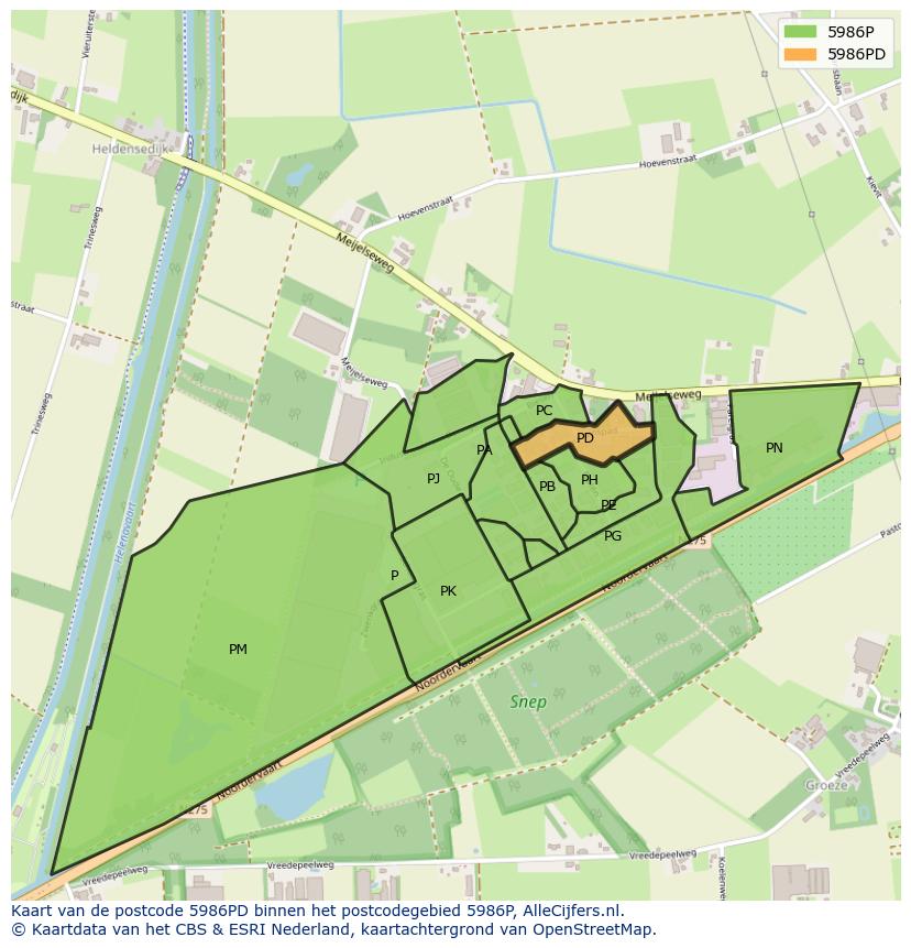 Afbeelding van het postcodegebied 5986 PD op de kaart.