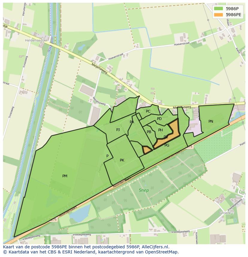 Afbeelding van het postcodegebied 5986 PE op de kaart.