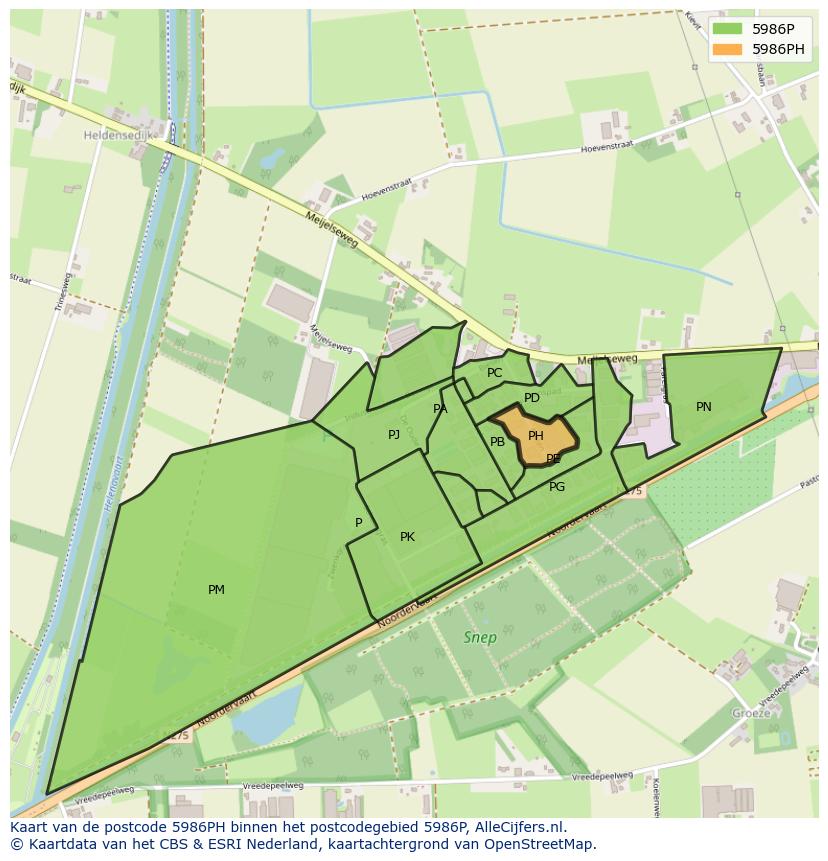 Afbeelding van het postcodegebied 5986 PH op de kaart.