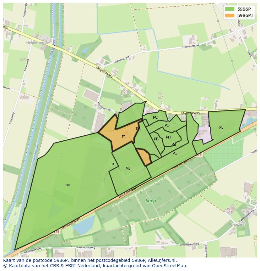 Afbeelding van het postcodegebied 5986 PJ op de kaart.