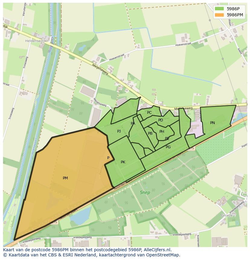 Afbeelding van het postcodegebied 5986 PM op de kaart.