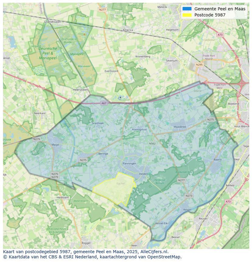 Afbeelding van het postcodegebied 5987 op de kaart.