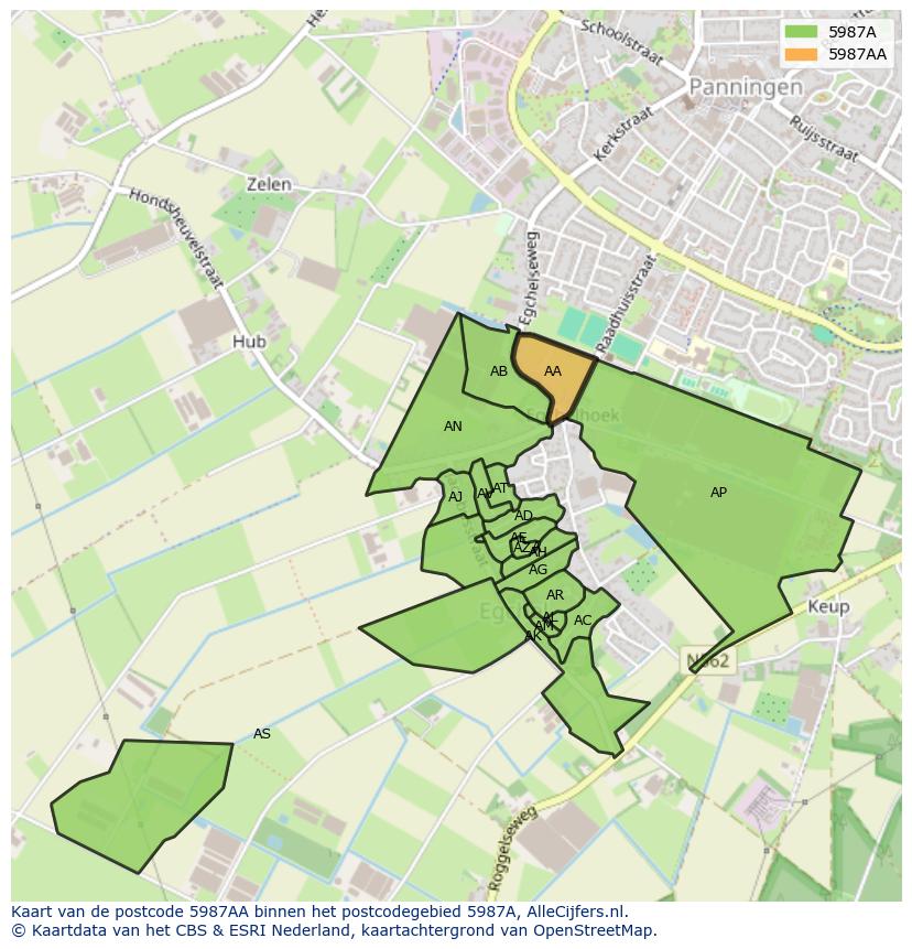 Afbeelding van het postcodegebied 5987 AA op de kaart.