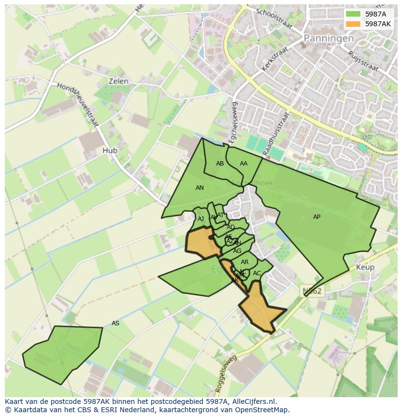 Afbeelding van het postcodegebied 5987 AK op de kaart.