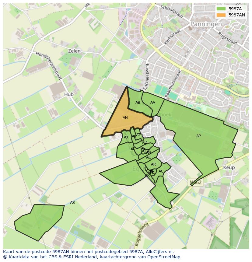 Afbeelding van het postcodegebied 5987 AN op de kaart.