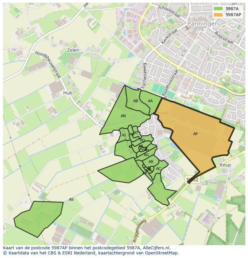 Afbeelding van het postcodegebied 5987 AP op de kaart.