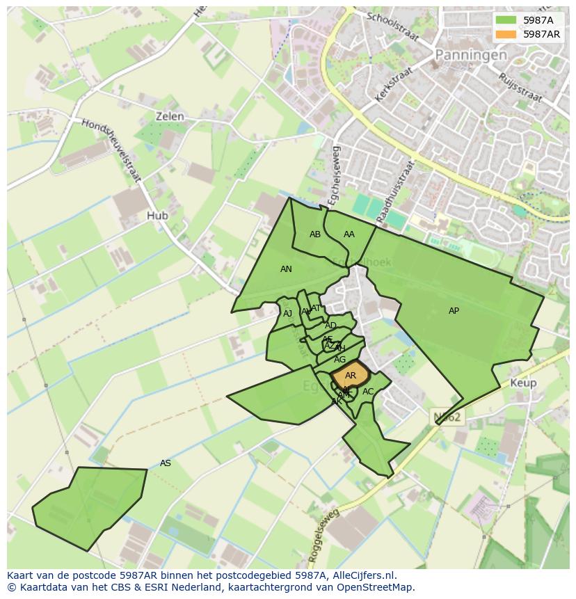 Afbeelding van het postcodegebied 5987 AR op de kaart.